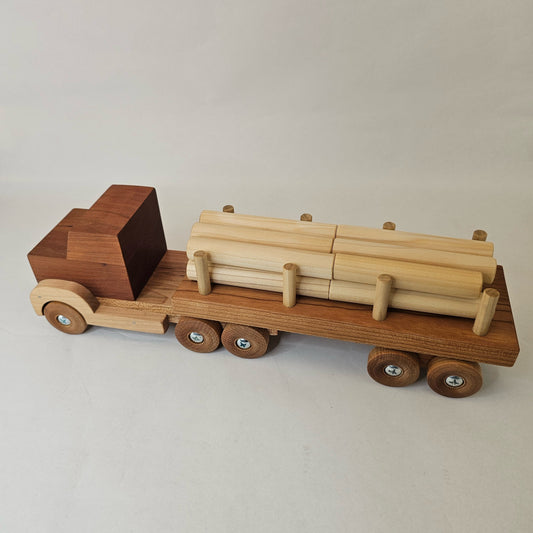 Wooden Toys: Large Semi Log Truck w/18 logs - Simple Life Amish Store