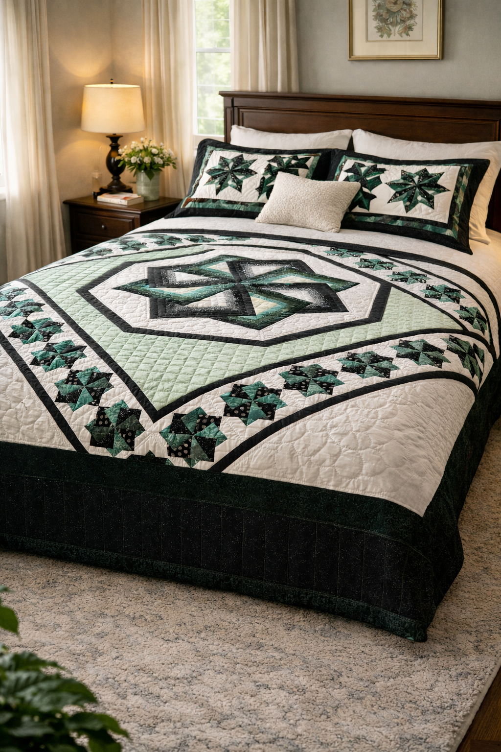 Amish Quilt (Star Spin green) - Simple Life Amish Store