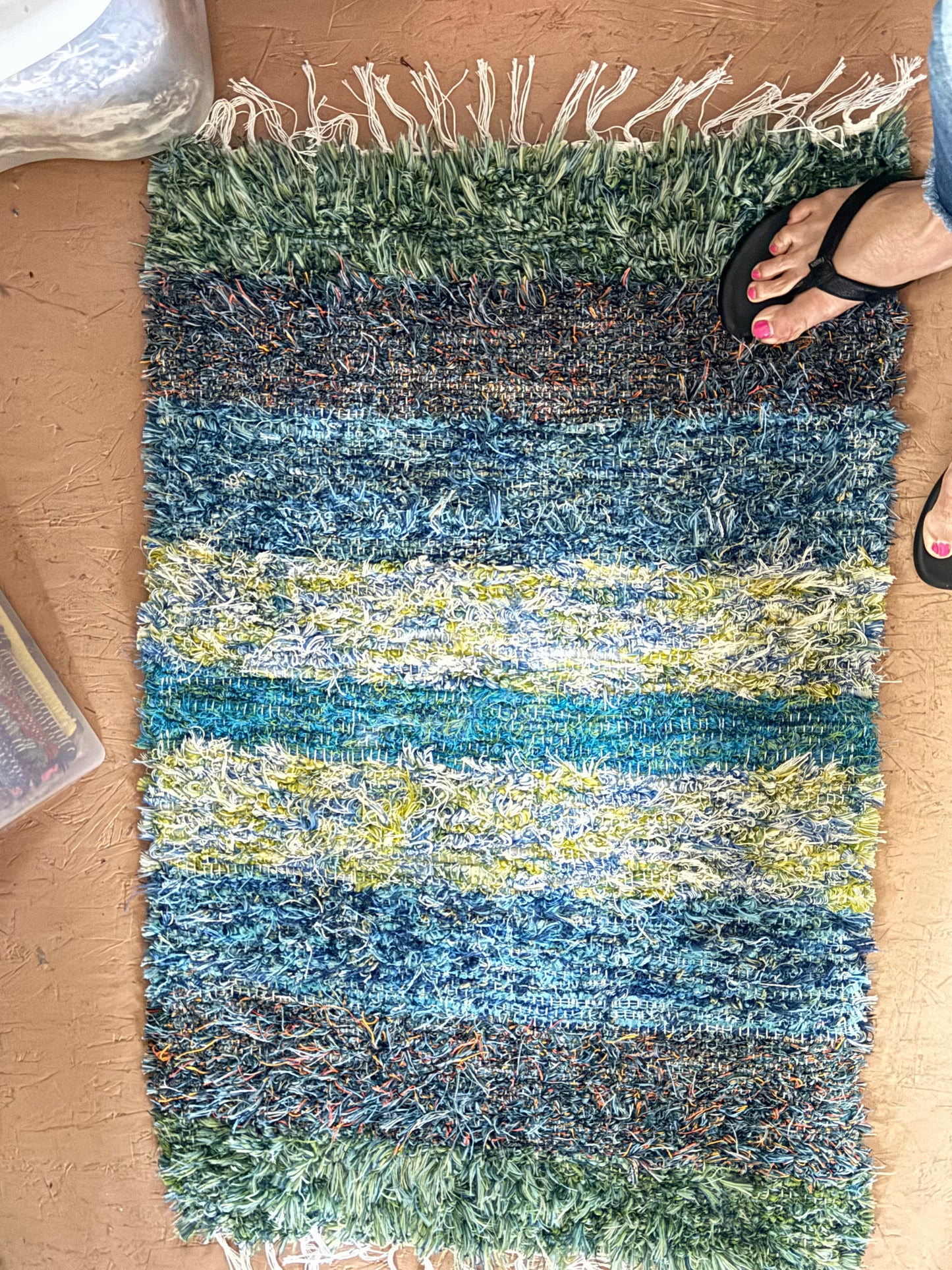 Amish Made Woven Rugs (teals, greens and blues ) (26” x 44”)