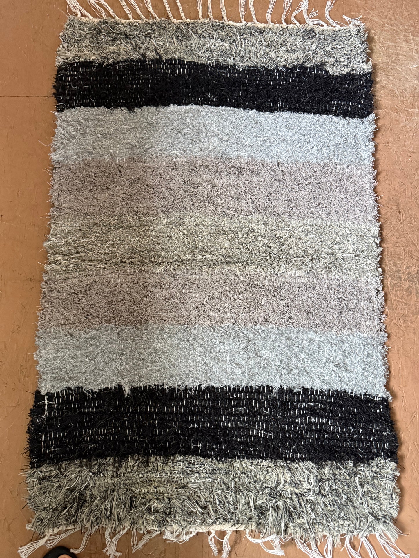Amish Made Woven Rugs ((Black, grey, tan and white) (26” x 44”)