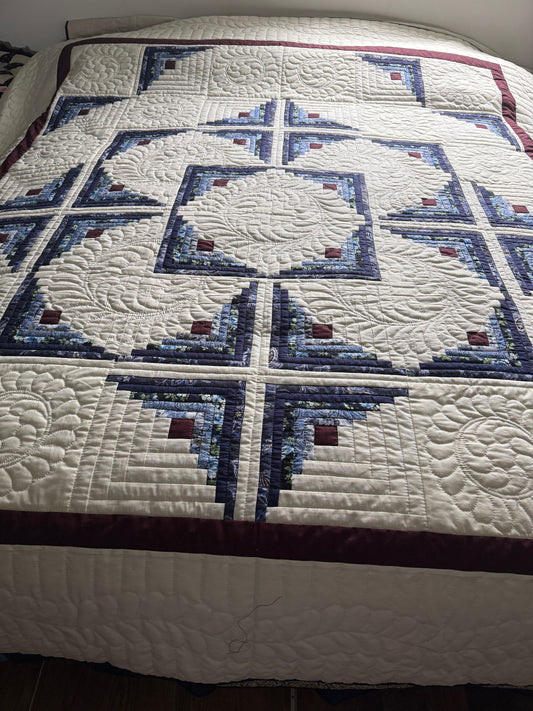 Amish Quilt ( Log Cabin in the round with blues and burgundy) - Simple Life Amish Store