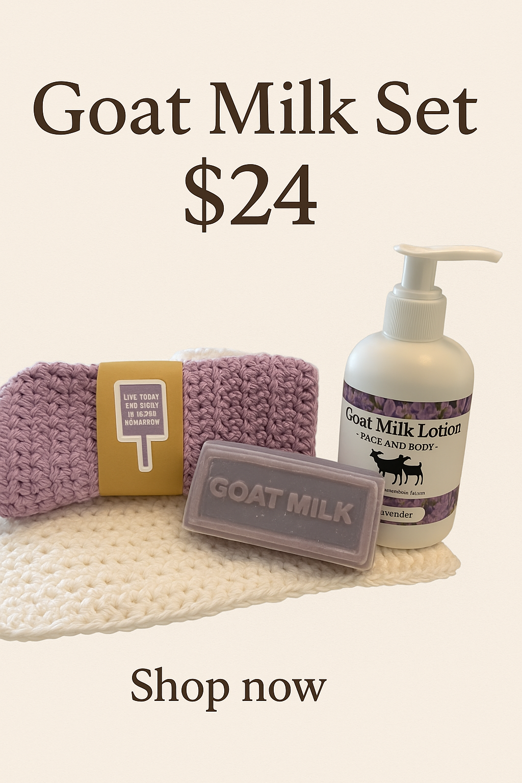 Goat Milk soap, lotion and hand crocheted wash cloth set - Simple Life Amish Store