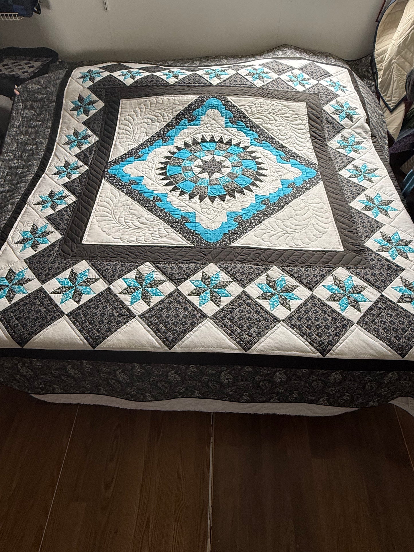 Amish Quilt (Georgetown Path) Grey and Turquoise - Simple Life Amish Store