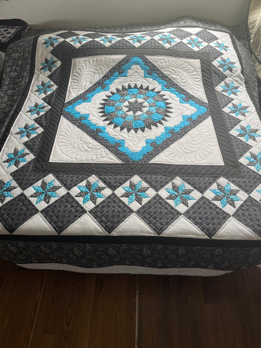 Amish Quilt (Georgetown Path) Grey and Turquoise - Simple Life Amish Store