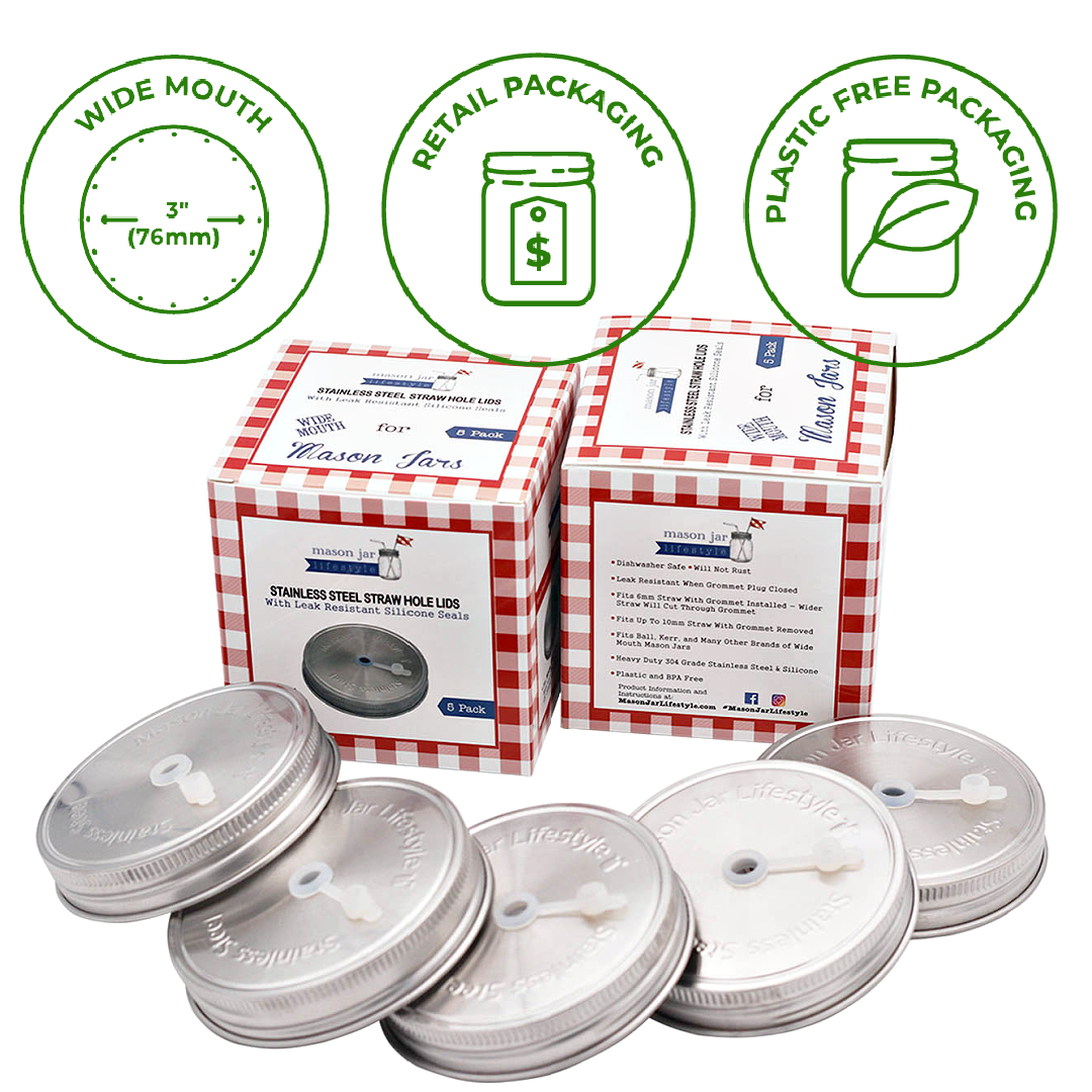 Stainless Steel Straw Hole Tumbler Lids for Mason Jars - Simple Life Amish Store