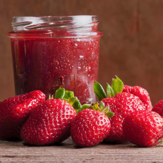 Amish made strawberry jam and strawberry potholder