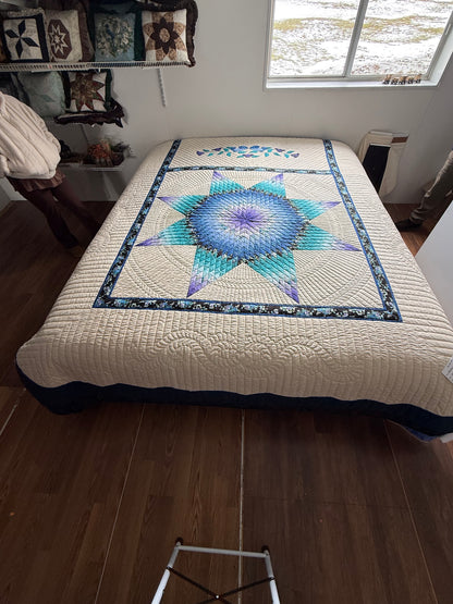 Amish Quilt (Radiant Star in teals and lavender) - Simple Life Amish Store