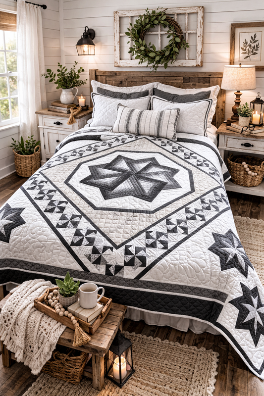 Amish Quilt (Spinning Star) (Greys) - Simple Life Amish Store