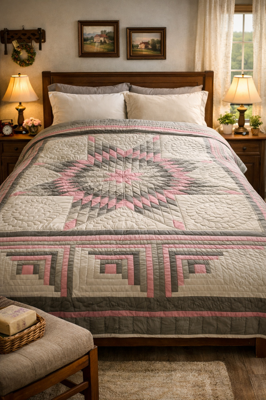 Log Cabin Star Quilt (Pink and grey) - Simple Life Amish Store