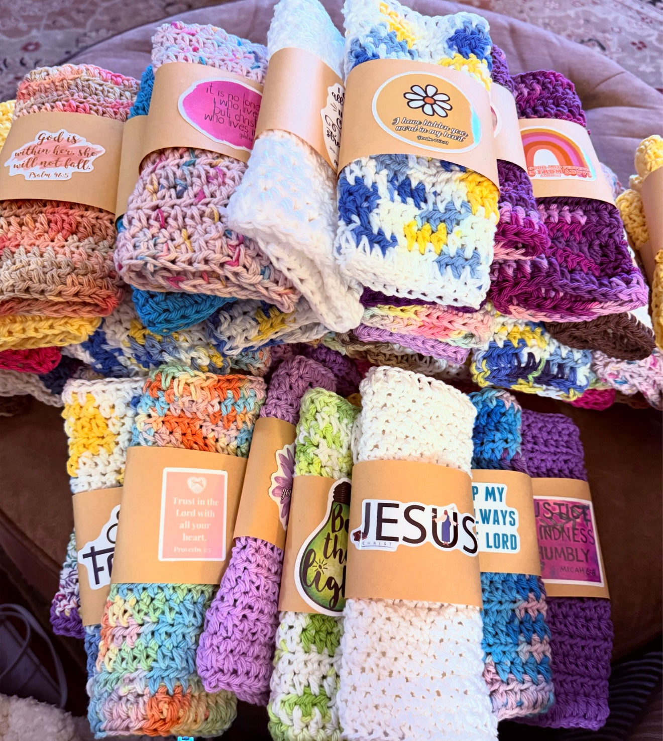 Set of Three Crocheted dish/wash cloths and three Goat Milk Soaps Bundle! - Simple Life Amish Store