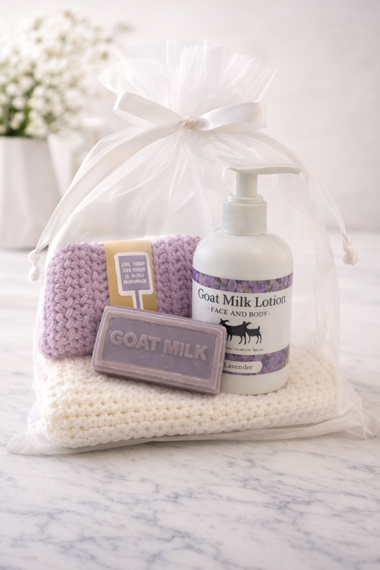 Goat Milk soap, lotion and hand crocheted wash cloth set 💜 - Simple Life Amish Store