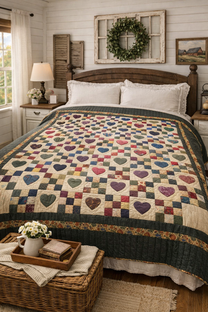 Amish Quilt (Nine Patch Heart) - Simple Life Amish Store