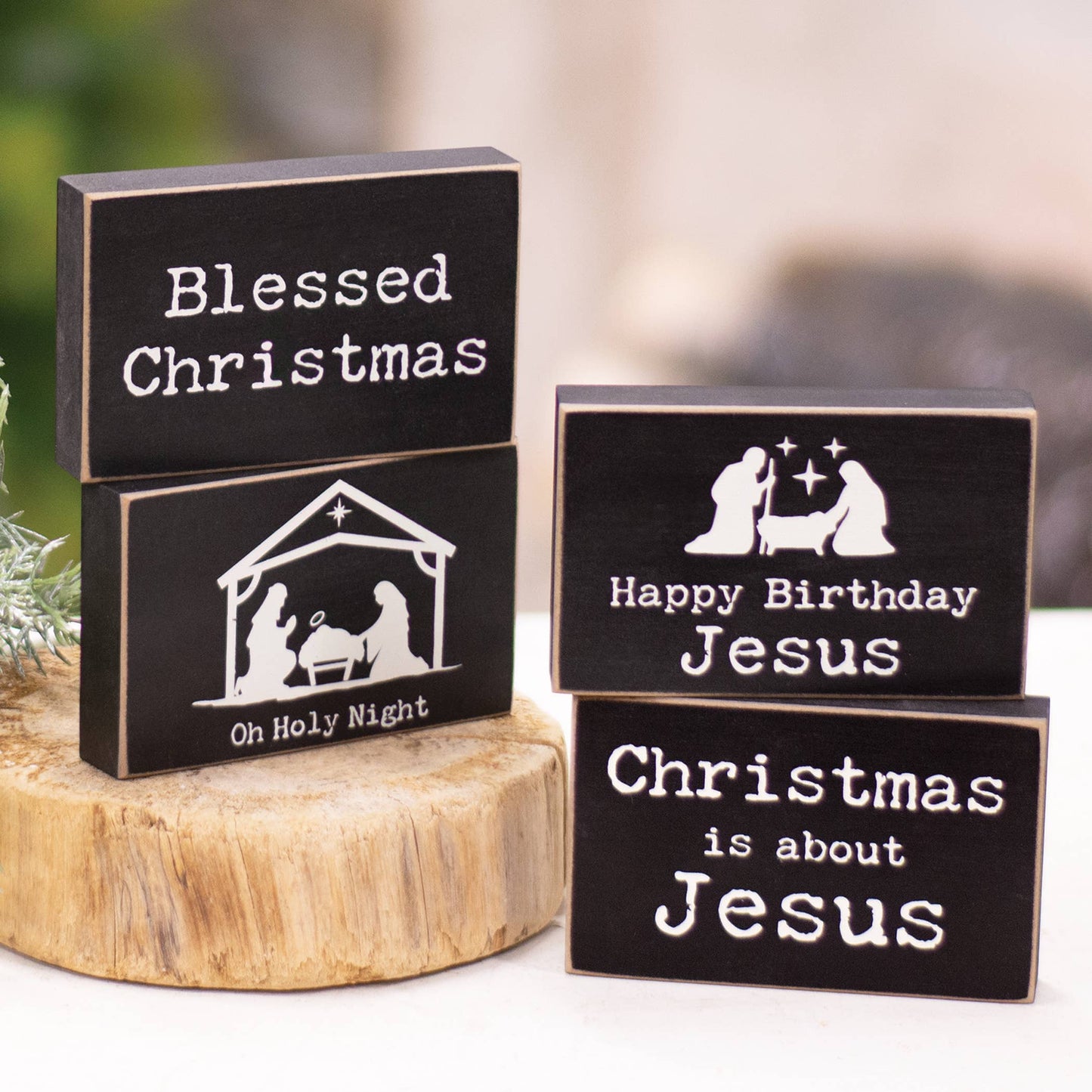Oh Holy Night Nativity Rectangle Wooden Block - 2 Asstd.
