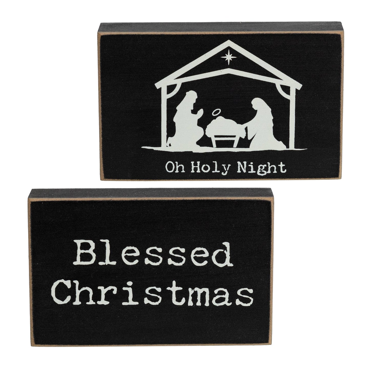 Oh Holy Night Nativity Rectangle Wooden Block - 2 Asstd.