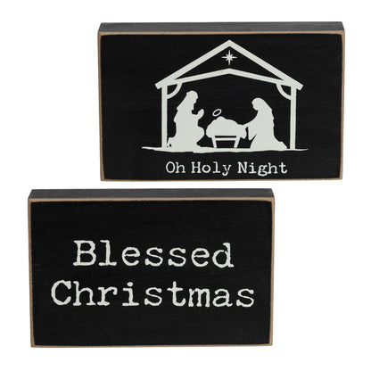 Oh Holy Night Nativity Rectangle Wooden Block - 2 Asstd.