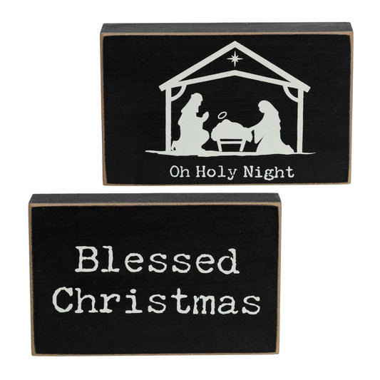 Oh Holy Night Nativity Rectangle Wooden Block - 2 Asstd.