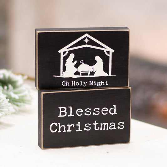 Oh Holy Night Nativity Rectangle Wooden Block - 2 Asstd.
