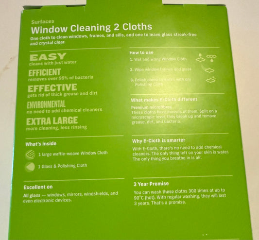 E-cloth window cleaning cloths!  Just add water!