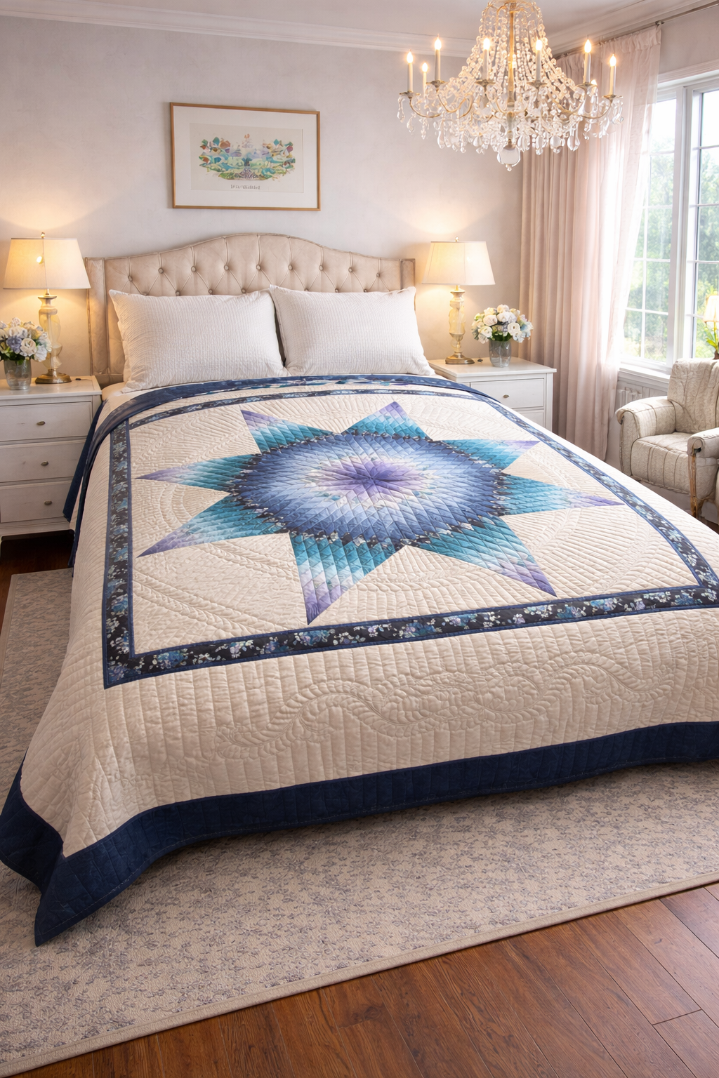 Amish Quilt (Radiant Star in teals and lavender) - Simple Life Amish Store