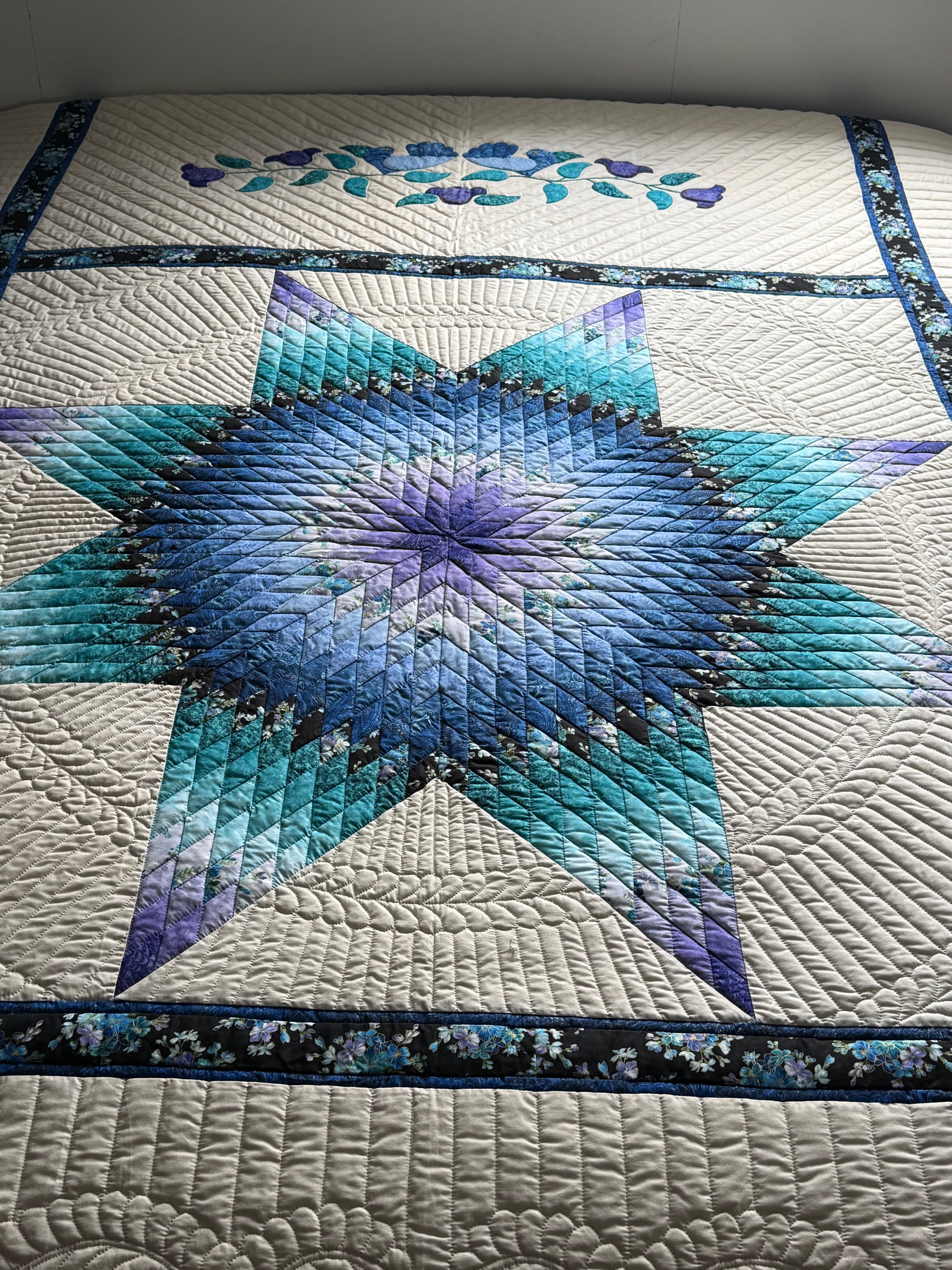 Amish Quilt (Radiant Star in teals and lavender) - Simple Life Amish Store