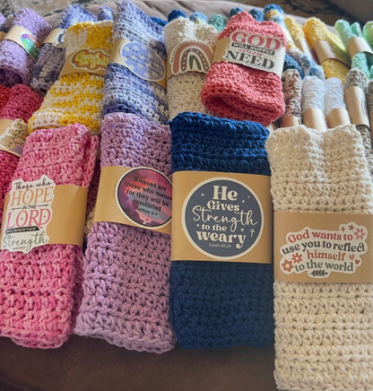 Set of Three Crocheted dish/wash cloths and three Goat Milk Soaps Bundle! - Simple Life Amish Store
