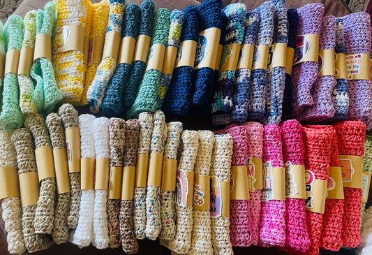 Set of Three Crocheted dish/wash cloths and three Goat Milk Soaps Bundle!