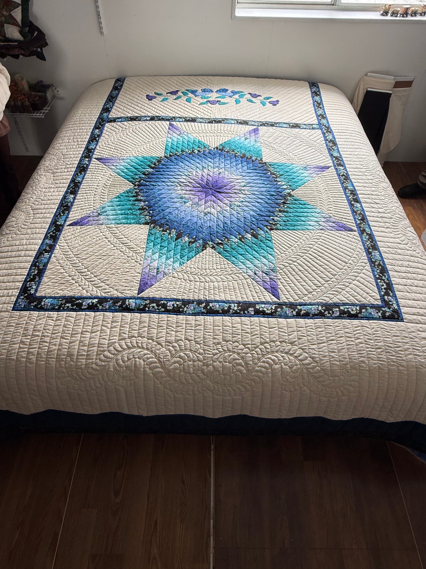Amish Quilt (Radiant Star in teals and lavender) - Simple Life Amish Store