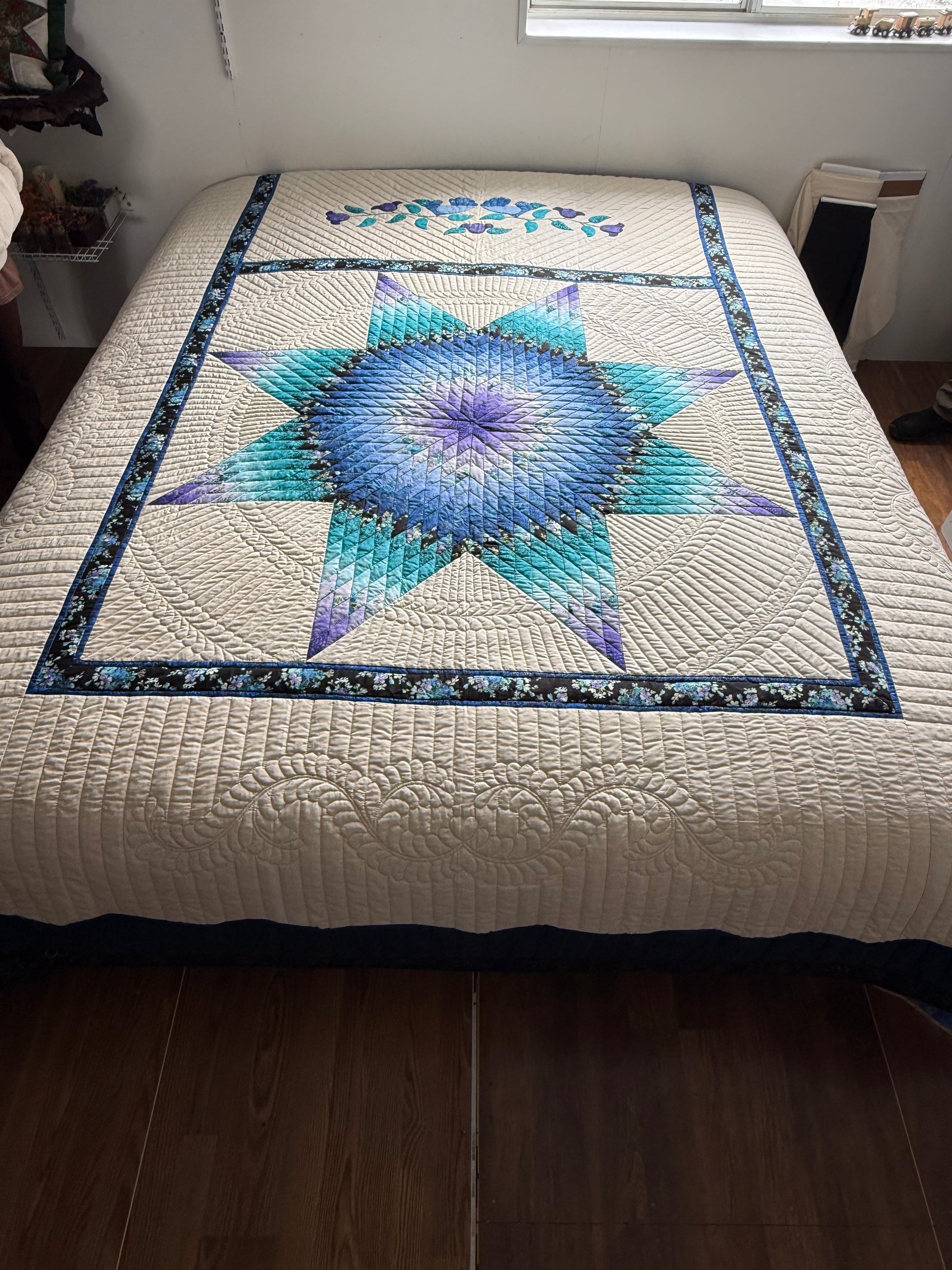 Amish Quilt (Radiant Star in teals and lavender) - Simple Life Amish Store