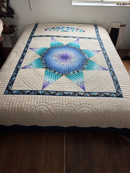Amish Quilt (Radiant Star in teals and lavender) - Simple Life Amish Store