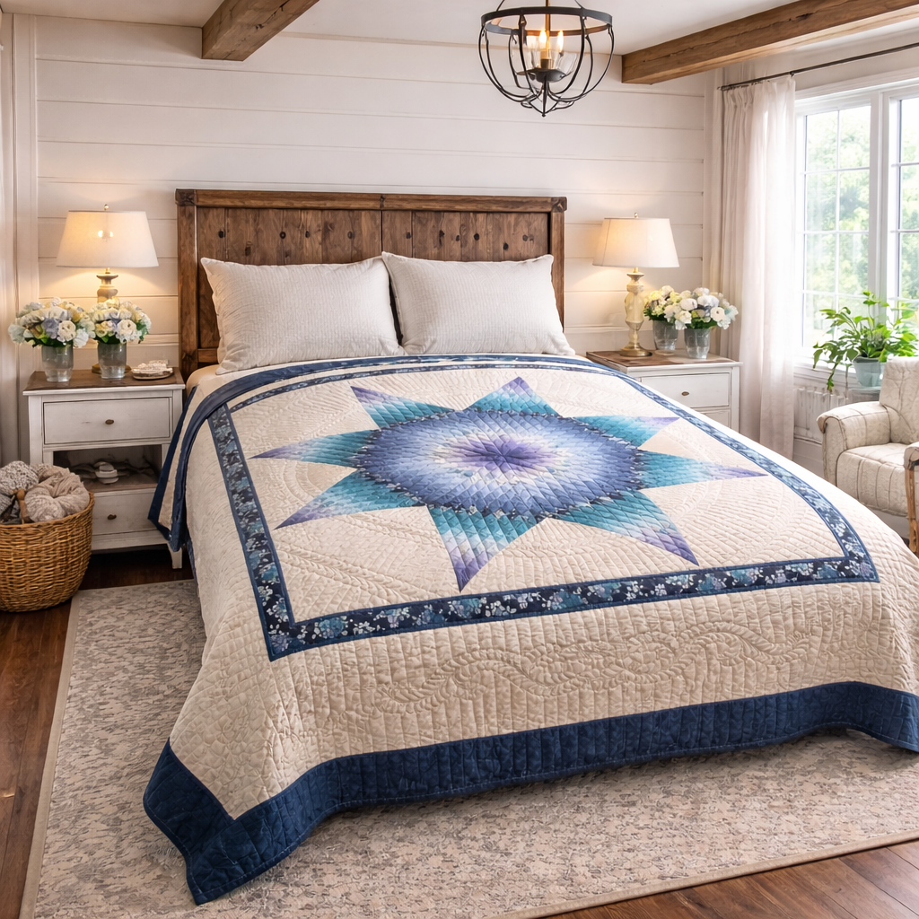 Amish Quilt (Radiant Star in teals and lavender) - Simple Life Amish Store