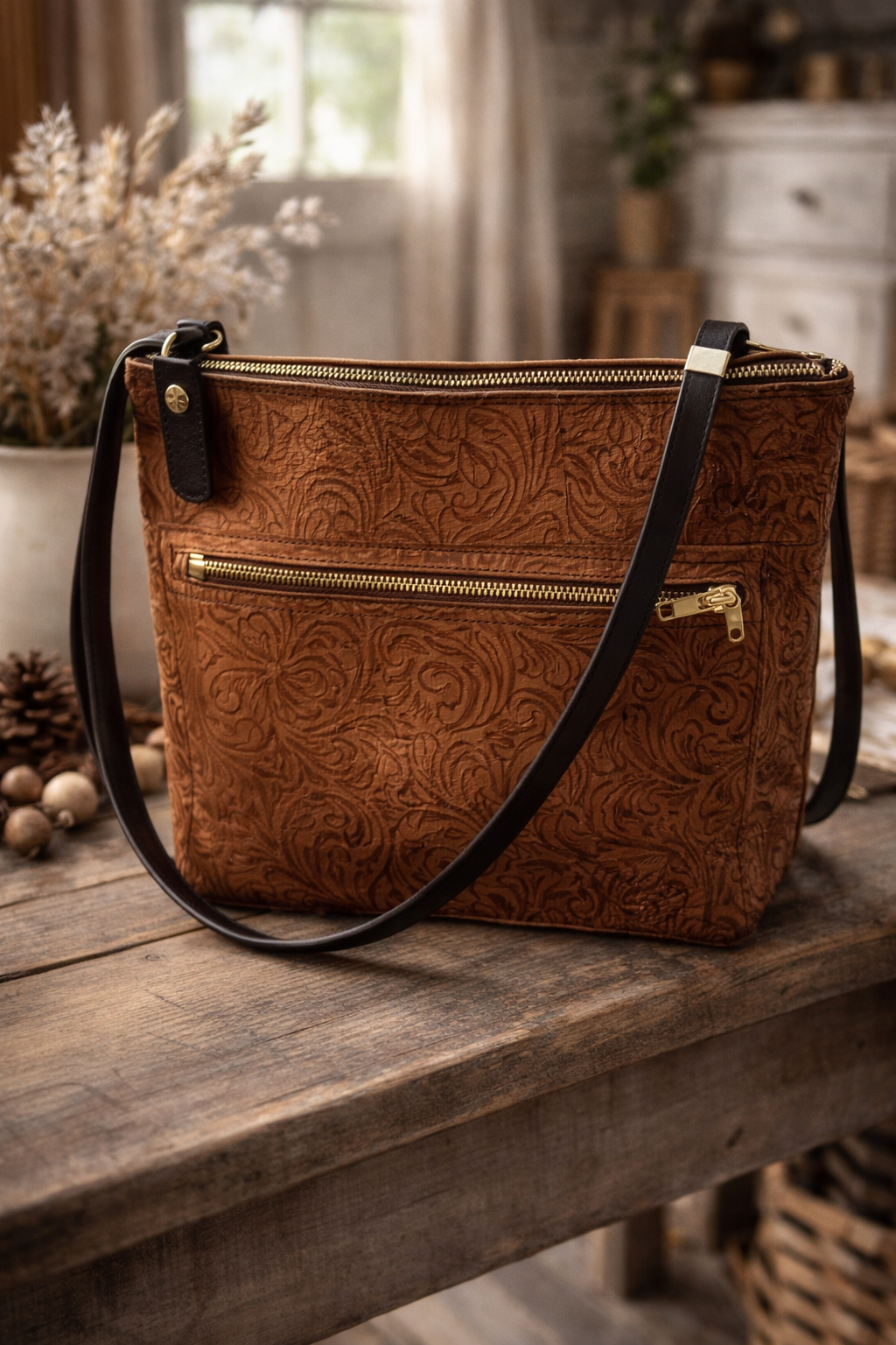 Unique Leather Tote/Purse -  Handmade CUSTOM Leather Tote/Purse by local Amish Artisans (MADE TO ORDER!)  Size MEDIUM - Simple Life Amish Store