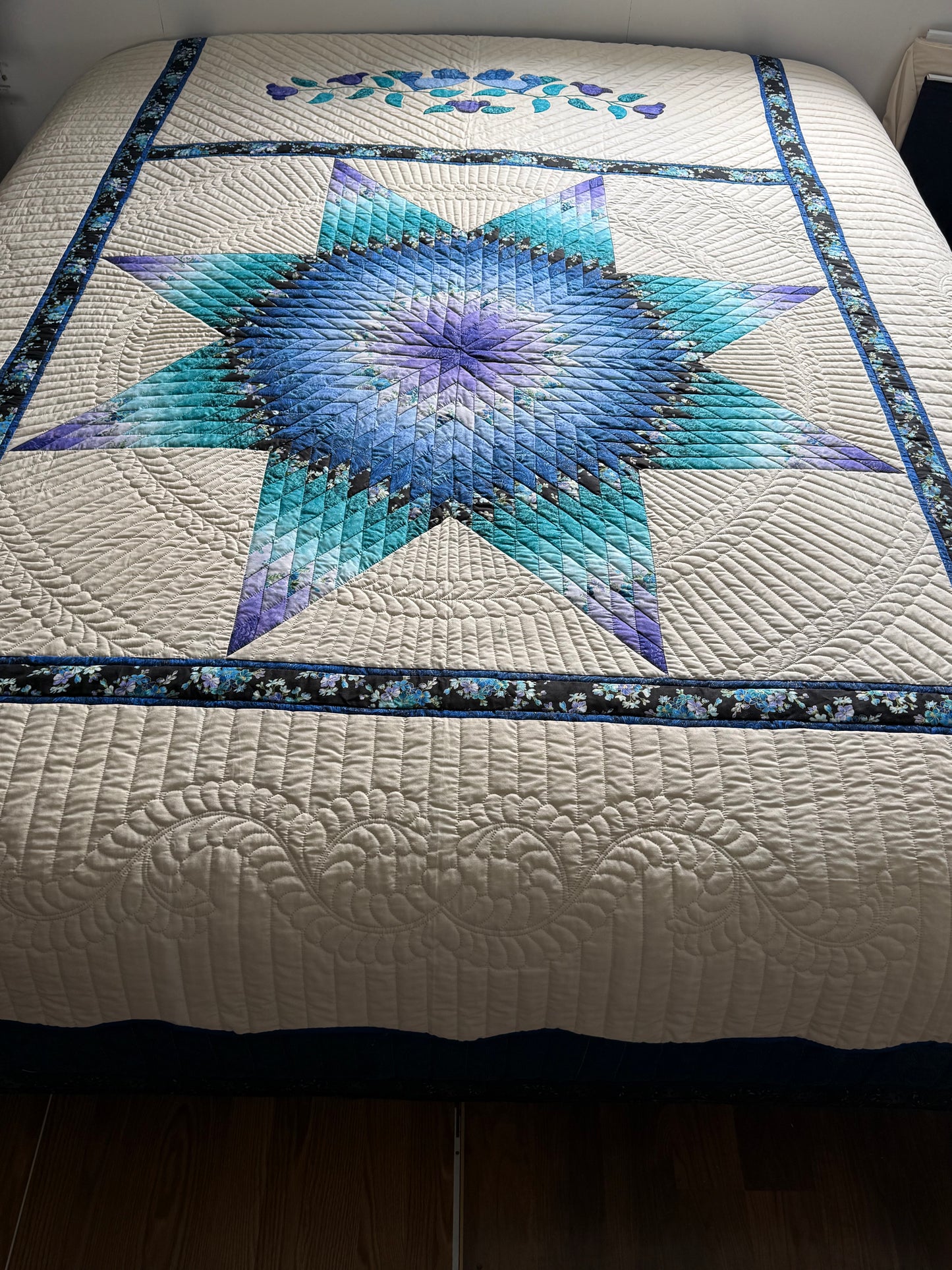 Amish Quilt (Radiant Star in teals and lavender) - Simple Life Amish Store