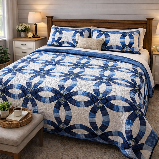 Amish Quilt (Double Wedding Ring) Blues - Simple Life Amish Store