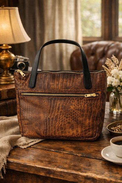 Unique Leather Tote/Purse -  Handmade CUSTOM Leather Tote/Purse by local Amish Artisans (MADE TO ORDER!)  Size MEDIUM - Simple Life Amish Store