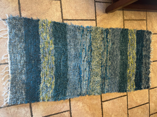 Amish Made Woven Runner Rug (turqoise, teals) (size 58” x 28 “)