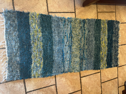Amish Made Woven Runner Rug (turqoise, teals) (size 58” x 28 “)
