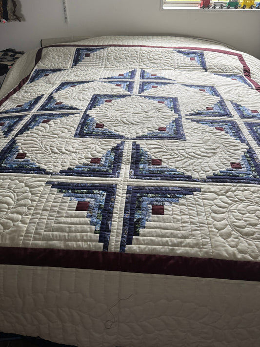 Amish Quilt ( Log Cabin in the round with blues and burgundy) - Simple Life Amish Store