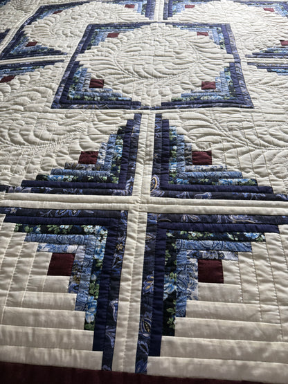 Amish Quilt ( Log Cabin in the round with blues and burgundy) - Simple Life Amish Store