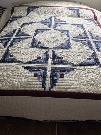 Amish Quilt ( Log Cabin in the round with blues and burgundy) - Simple Life Amish Store