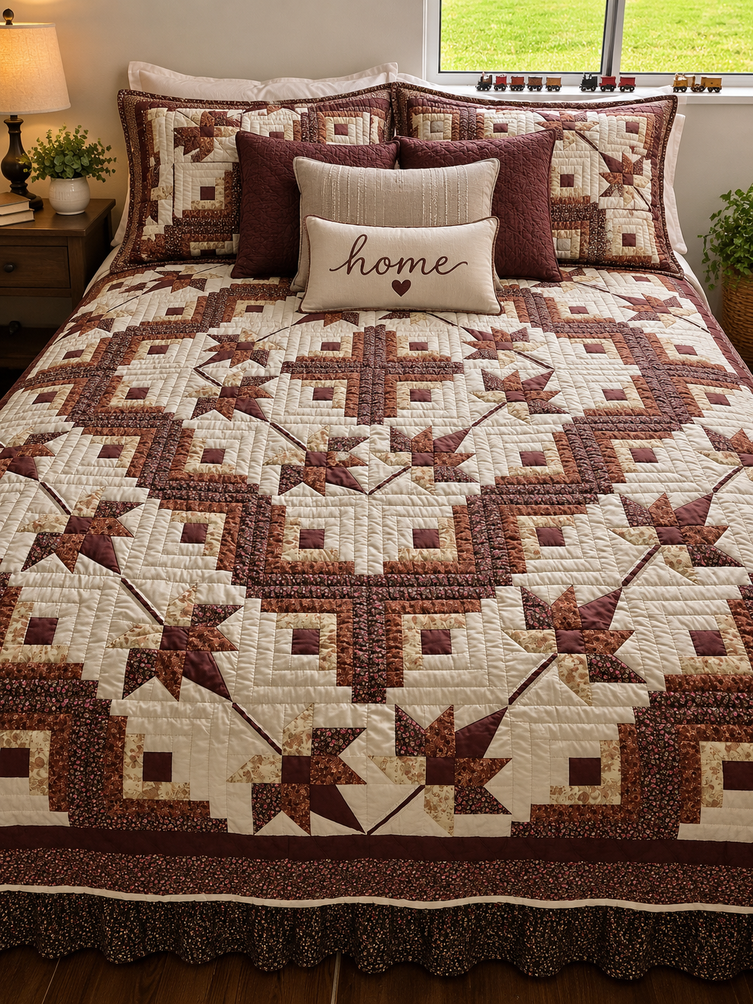 Quilt-Amish Handmade-Log Cabin Maple Leaf