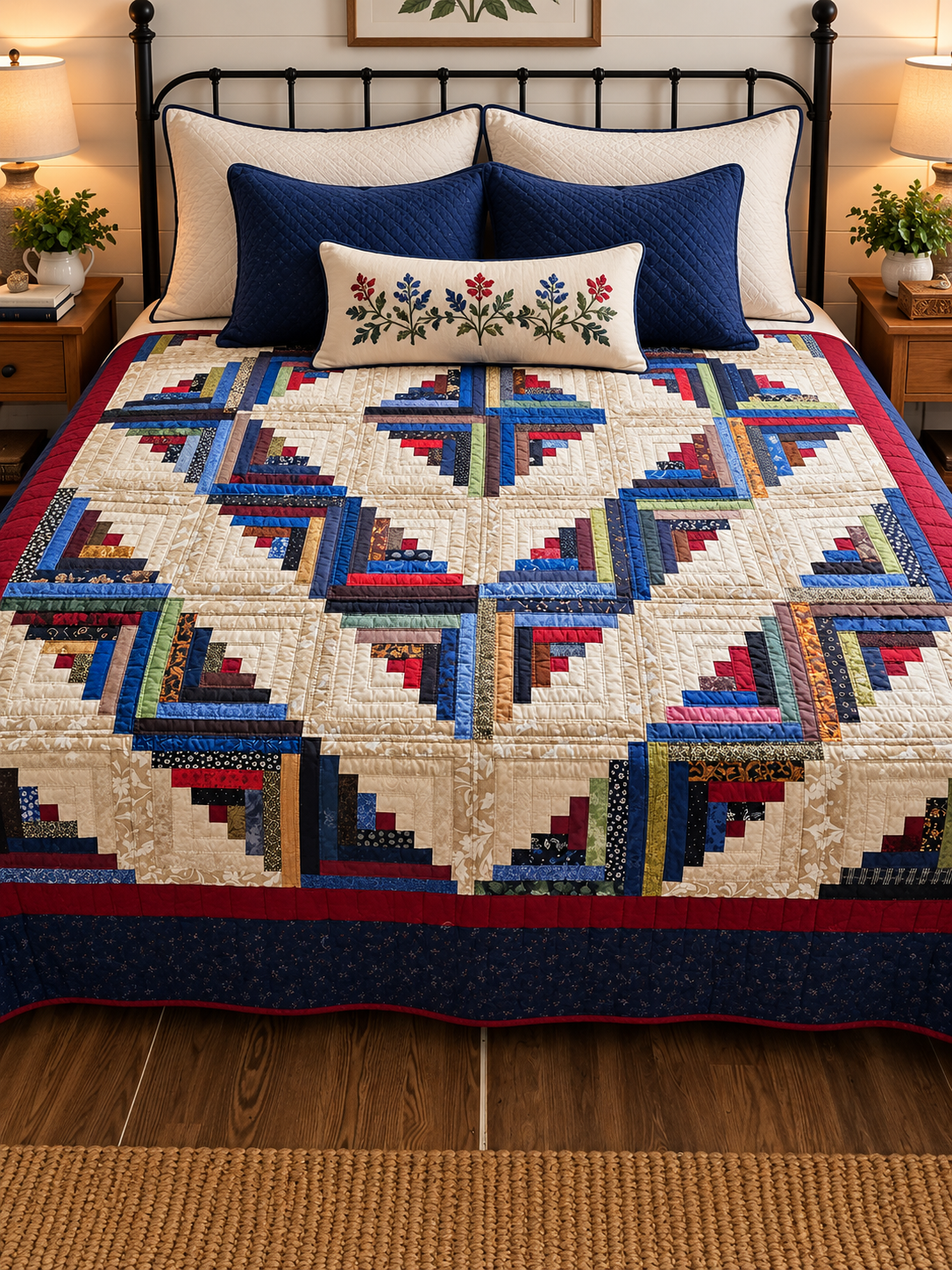 Quilt-Amish Handmade-Log Cabin