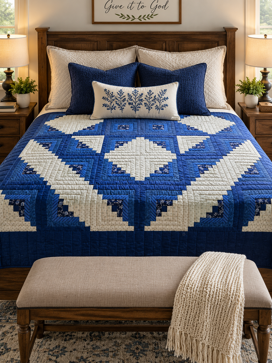 Quilt-Amish Handmade-Log Cabin Star